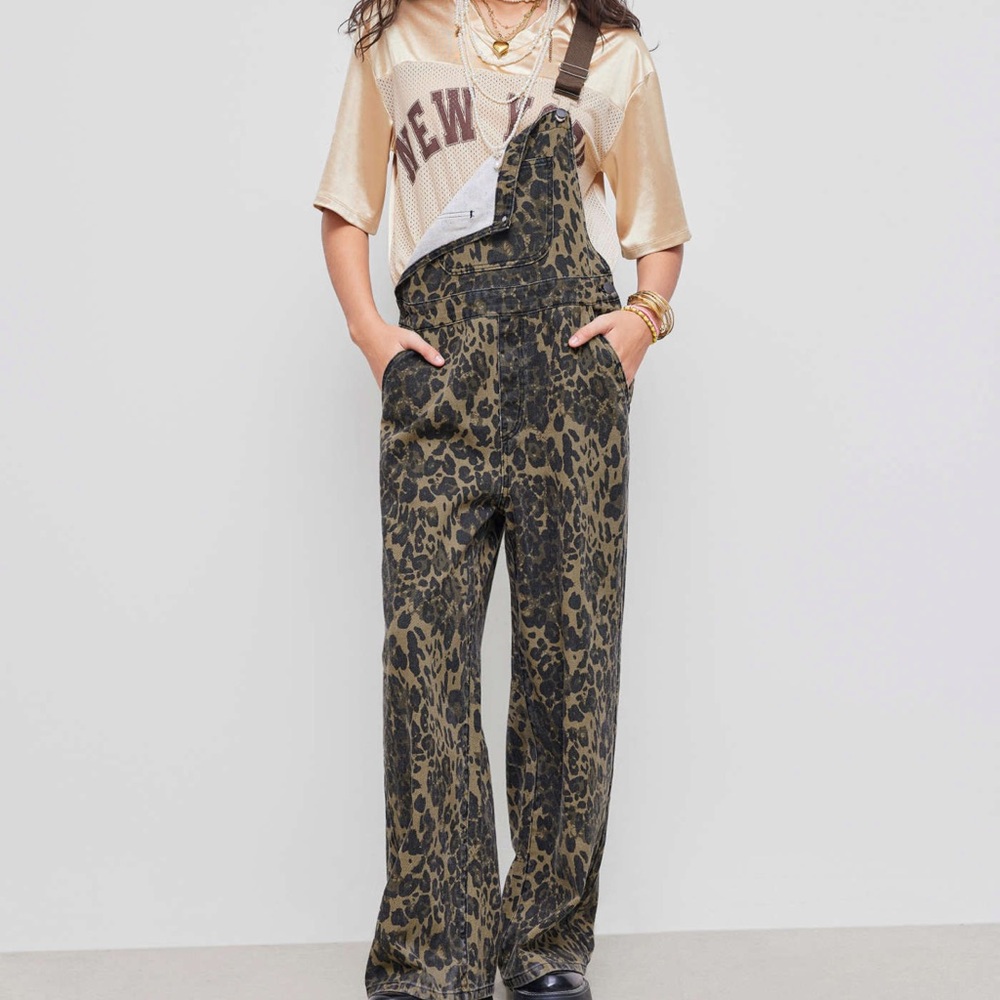 Cider Leopard Print Overalls